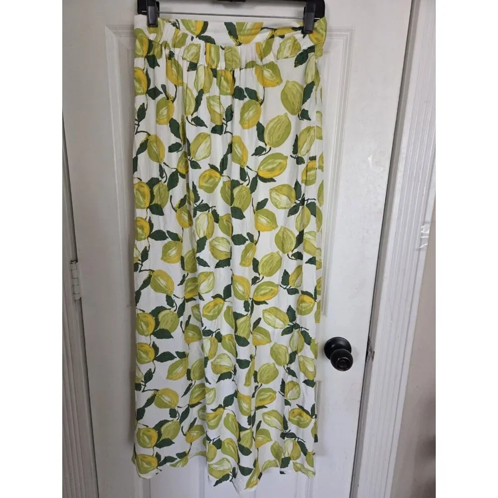 Fabienne Chapot Lime Print Tulip Hem Maxi Skirt Pull On Green White 8 US (38 EU)